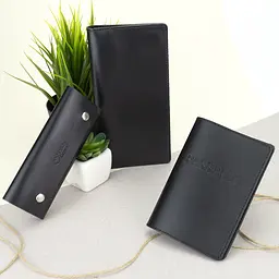 Подарунковий чоловічий набір HandyCover №50: Гаманець + обкладинка на паспорт + ключниця (чорний) - мініатюра 2