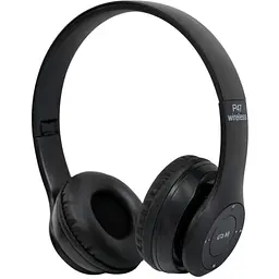 Навушники бездротові накладні чорні, з мікрофоном, Bluetooth, екокожа