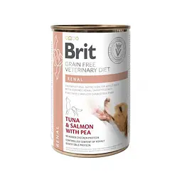Вологий корм Brit GF VetDiet Renal для собак, при хронічній нирковій недостатності, тунець, лосось і горошок, 400 г