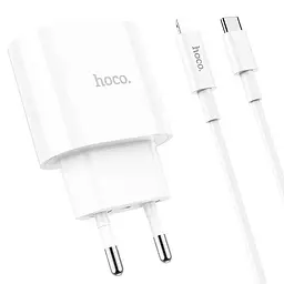 Мережевий зарядний пристрій Hoco C95A Lineal PD20W+QC3.0 + Cable USB-C to Lightning White [757326] [76051] - мініатюра 3