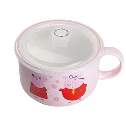 Миска для локшини порцелянова Smiley 770 мл з герметичною кришкою, рожевий Yiwu HP-15-12 - мініатюра 2