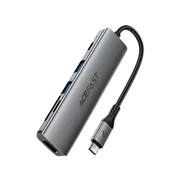 USB-хаб ACEFAST J18 USB-C 6-in-1 HUB docking station металево-сірий
