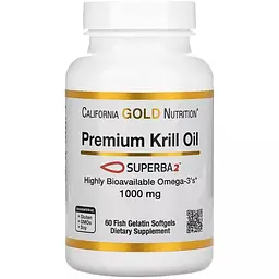 Крилевий жир преміальної якості California Gold Nutrition Premium Krill Oil with Superba2 1000 мг 60 желатинових капсул