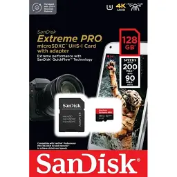 Карта пам`ятi SanDisk MicroSDXC 128GB UHS-I U3 R200/W90MB/s Extreme Pro V30 + SD-адаптер (SDSQXCD-128G-GN6MA)