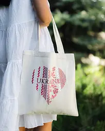 Сумка Шопер з вишивкою Серце України на молочному льоні, еко сумка для покупок - мініатюра 4