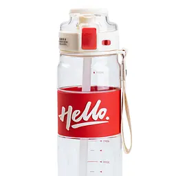 Пляшка для води спортивна Hello 860 мл з трубочкою та ручкою, червоний Happy Life HP17303R - мініатюра 2