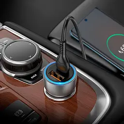 Адаптер автомобільний HOCO Type-C to Type-C cable Sprinter dual port car charger NZ8 комплект чорний - мініатюра 6