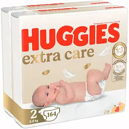 Набір підгузків Huggies Extra Care 2 (3-6 кг), 164 шт. (2 уп. х 82 шт.) - мініатюра 2
