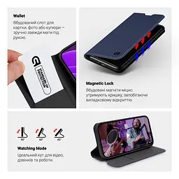 Чехол-книжка для Samsung Galaxy A16 4G (A165), OneFold Case, синий, из экокожи (PU) и TPU, с магнитом, с подставкой и отделением для карт, трансформируется в подставку, противоударный, защита всего корпуса, ArmorStandart (ARM80143) - мініатюра 4