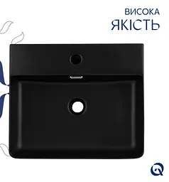 Раковина підвісна Qtap Nando LT 500х420х130 Matt Black без донного клапана QT12116146AMB - мініатюра 4