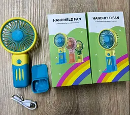 Портативний ручний вентилятор Hand Mini Fan на акумуляторі з ручкою т підставкою міні вентилятор USB Жовтий - мініатюра 2