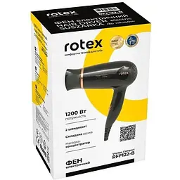 Фен для волосся Rotex RFF122-B Voyage Compact з концентратором 1200 Вт Чорний  - мініатюра 2