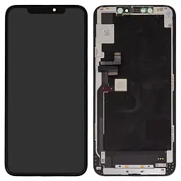 Дисплей для iPhone 11 Pro Max, чорний, з рамкою, Оригінал (переклеєне скло), з пластиками камери та давача приближення