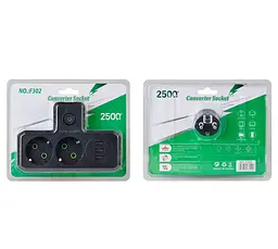 Подвійна розетка із заземленням Voltronic F-302 Black, 2 розетки + 3 USB (1 А), 2500 Вт, 10 А, 220 В - мініатюра 4