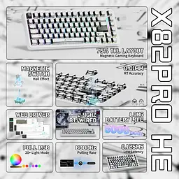 Ігрова магнітна клавіатура Attack Shark X82 Pro / Три режими підключення / Magnetic Switch / Grey - мініатюра 2