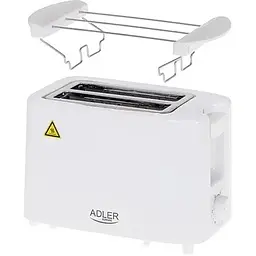Електричний тостер Adler AD 3223 білий 900 Вт, 2 відділення, регулювання підсмаження, решітка для булочок - мініатюра 2