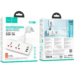 Мережевий подовжувач Hoco AC12 Reise 2-Position Expansion Socket (PD30W/1C3A) White - мініатюра 5