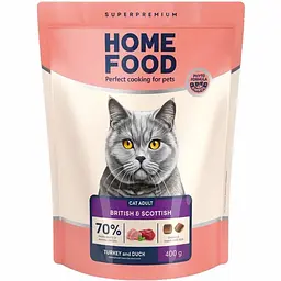 Сухий корм для дорослих котів британських та шотландських порід Home Food Adult з індичкою та качкою 400 г