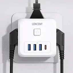 Мережевий фільтр, трійник LENCENT | 3 розетки | 3 USB порта | 1 Type-С | швидка зарядка - мініатюра 4