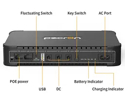 ИБП для роутера Pecron D77, 36W 76.96Wh, Output: USB 5V 2.6A Max, 9V 2A Max/12V 2A Max /5V2.6AMax/15V or 24V POE, 199.6*144.6*34.6mm, 700g, Black, BOX - мініатюра 2