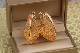Сережки Xuping Jewelry крупна сіточка 4 см золотисті - мініатюра 3