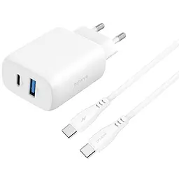 Зарядний пристрій Proove Silicone Power 2 30W (Type-C + USB) + Cable Type-C to Type-C (1m) white (WCSP23011002)
