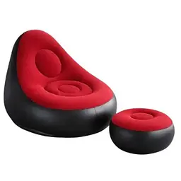 Надувне садове крісло з пуфиком Air Sofa Comfort велюрове 110 × 100 × 75 см  вініл з вологостійким флокованим покриттям Червоний 
