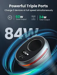 Автоадаптер подовжувач Ugreen CD204 Car Charger with Dual USB Ports Single Extension Socket 20 W (60712) - мініатюра 5