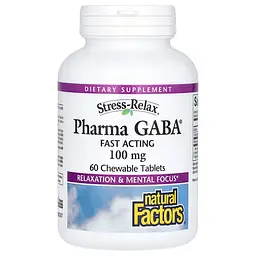 Гамма-аміномасляна кислота Natural Factors Stress-Relax Pharma GABA 100 mg, 60 желеек для спокою