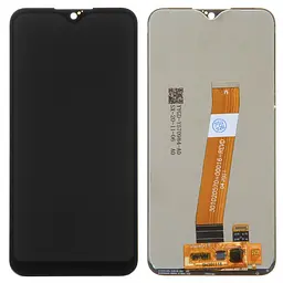 Дисплей для Samsung A015 Galaxy A01, A015M Galaxy A01, чорний, без рамки, Оригінал (переклеєне скло), з широким конектором