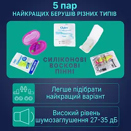 Пробний набір силіконових, воскових та пінних берушів Multibrand 5 пар (1100-02) - мініатюра 2