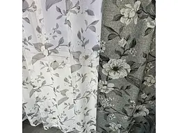 Льняні штори сірого кольору з квітами 150х270 з тюлистом батистовим 400х270 на тасьме ALBO pbe0052611 - мініатюра 9