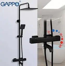 Душова система Gappo з термостатом 3-функціональна лійка, чорний G24791-6, Чорний матовий - мініатюра 2