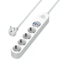 Фільтр мережевий ColorWay, 4 розетки, 2 м, White, 2xType-C (20 Вт, PD), 2xUSB (12 Вт, QC3.0), дріт з міді (до 2500 Вт), 10A (CW-CHE44PDW)