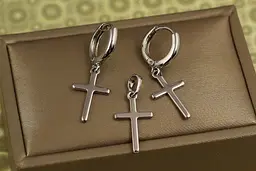 Набір Xuping Jewelry сережки з кулоном хрестики тонкі гладкі сріблястий