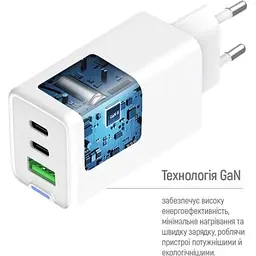 Зарядний пристрій ColorWay GaN Mini 65W PD Port PPS USB (USB-2C1A) white (CW-CHS058PD-WT) - мініатюра 8