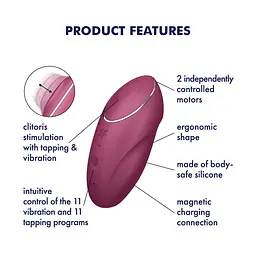 Вібростимулятор-пульсатор Satisfyer Tap & Climax 1 Red, ефект постукування пальцем, 2 мотори - мініатюра 7