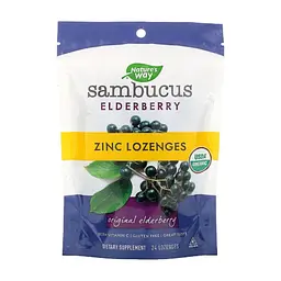 Травы Nature's Way Леденцы бузины с цинком, Sambucus Elderberry, Zinc Lozenges, (NWY-10220)