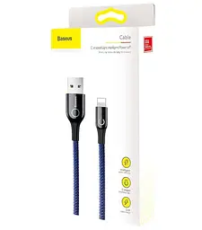 Кабель Baseus C-shaped Light Intelligent power-off Cable Lightning – USB 2.4A 1m CALCD-03 Blue - мініатюра 6