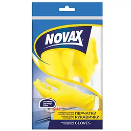 Рукавички господарські Novax латексні, з бавовняним напиленням, S, 1 пара, жовті - мініатюра 2