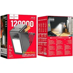 Зовнішній акумулятор Hoco DB120 Prometheus power bank with lamp 120000mAh 4 вбудовані кабелі - мініатюра 4