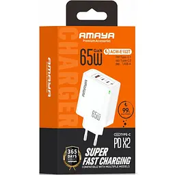 МЗП E102T PD65W+QC3.0 GaN (1USB-A/2C) White Amaya teh0029681 - мініатюра 2
