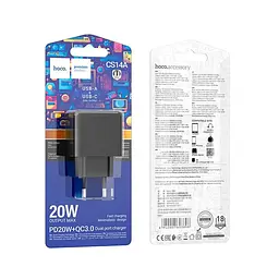 Адаптер мережевий HOCO Ocean charger CS14A 20W чорний - мініатюра 2