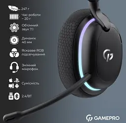 Ігрові бездротові навушники GamePro HSW-250 7.1 Bragi Asgard RGB Tri-Mod Black - мініатюра 6