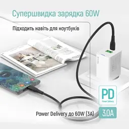 Дата кабель USB-C to USB-C 1.0m 3A 60W textured PVC black ColorWay (CW-CBPDCC094-BK) - мініатюра 6