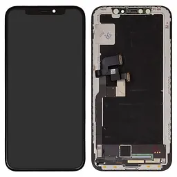 Дисплей для iPhone X, чорний, з рамкою, Оригінал (переклеєне скло), з пластиками камери та давача приближення