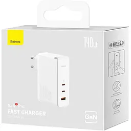 Мережевий зарядний пристрій Baseus GaN5 Pro Fast Charger 2C+U 140W White + Cable USB-C (CCGP100202) [96286] - мініатюра 8