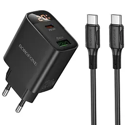 МЗП Borofone BA96A Ilustre with digital display PD20W+QC3.0 (1USB-A/1C) + кабель Type-C to Type-C Black