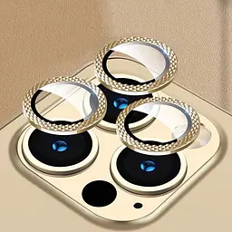 Захисне скло Metal Shine на камеру (у упак.) для Apple iPhone 15 Pro (6.1) / 15 Pro Max (6.7) Золотий / Gold - мініатюра 3
