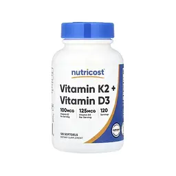 Вітамінно-мінеральний комплекс Nutricost Вітамін K2 та вітамін D3, Vitamin K2 + Vitamin D3, 120 гелевих капсул (NCS00866)